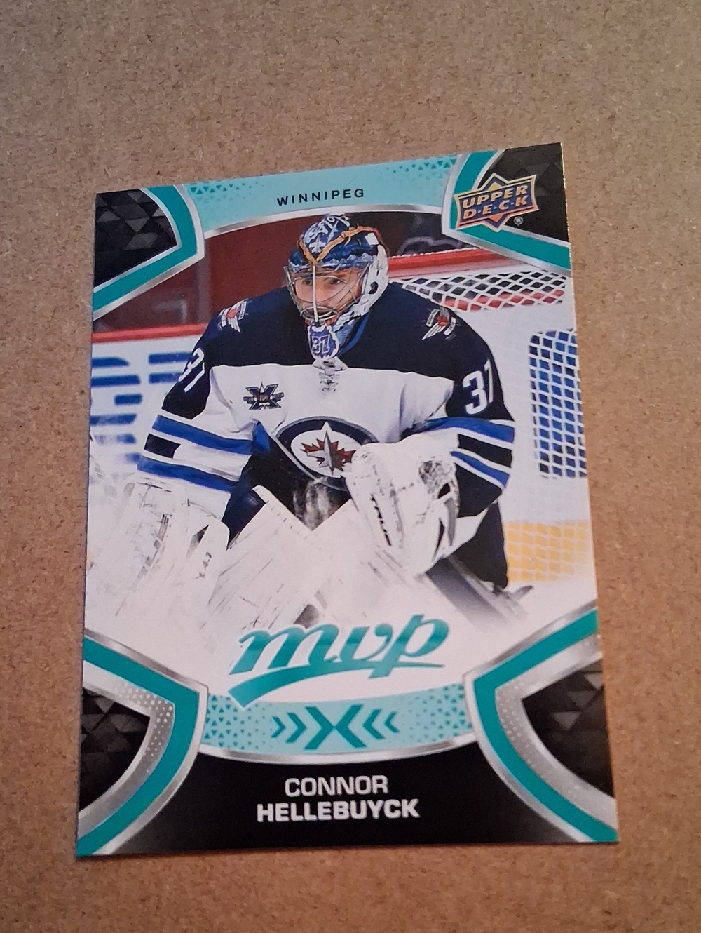 Upper Deck MVP Connor Hellebuyck Hockey Card - Winnipeg Jets Teal/White/Black